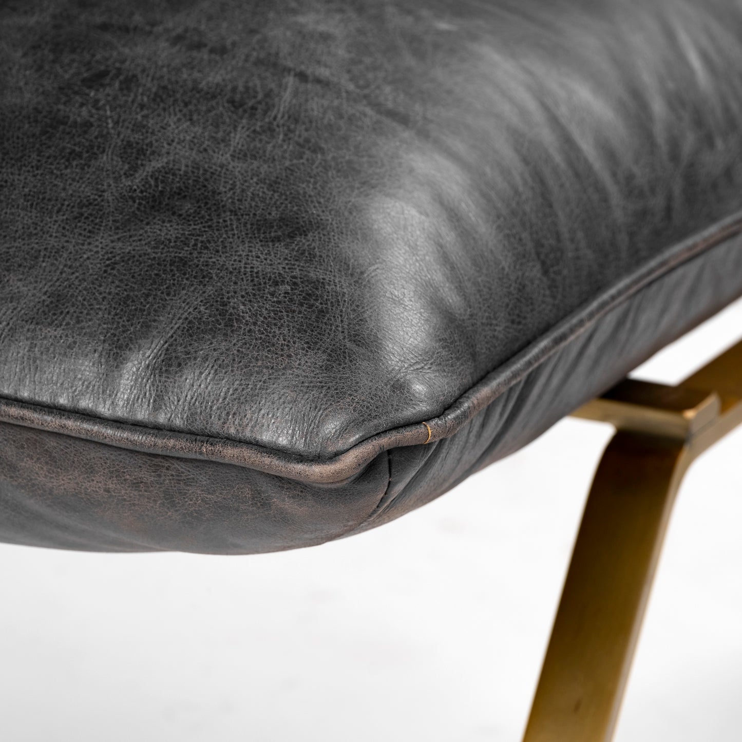 Flavelle II Black Leather Cushion Seat and Solid Iron Base Accent Chair