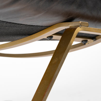 Flavelle II Black Leather Cushion Seat and Solid Iron Base Accent Chair