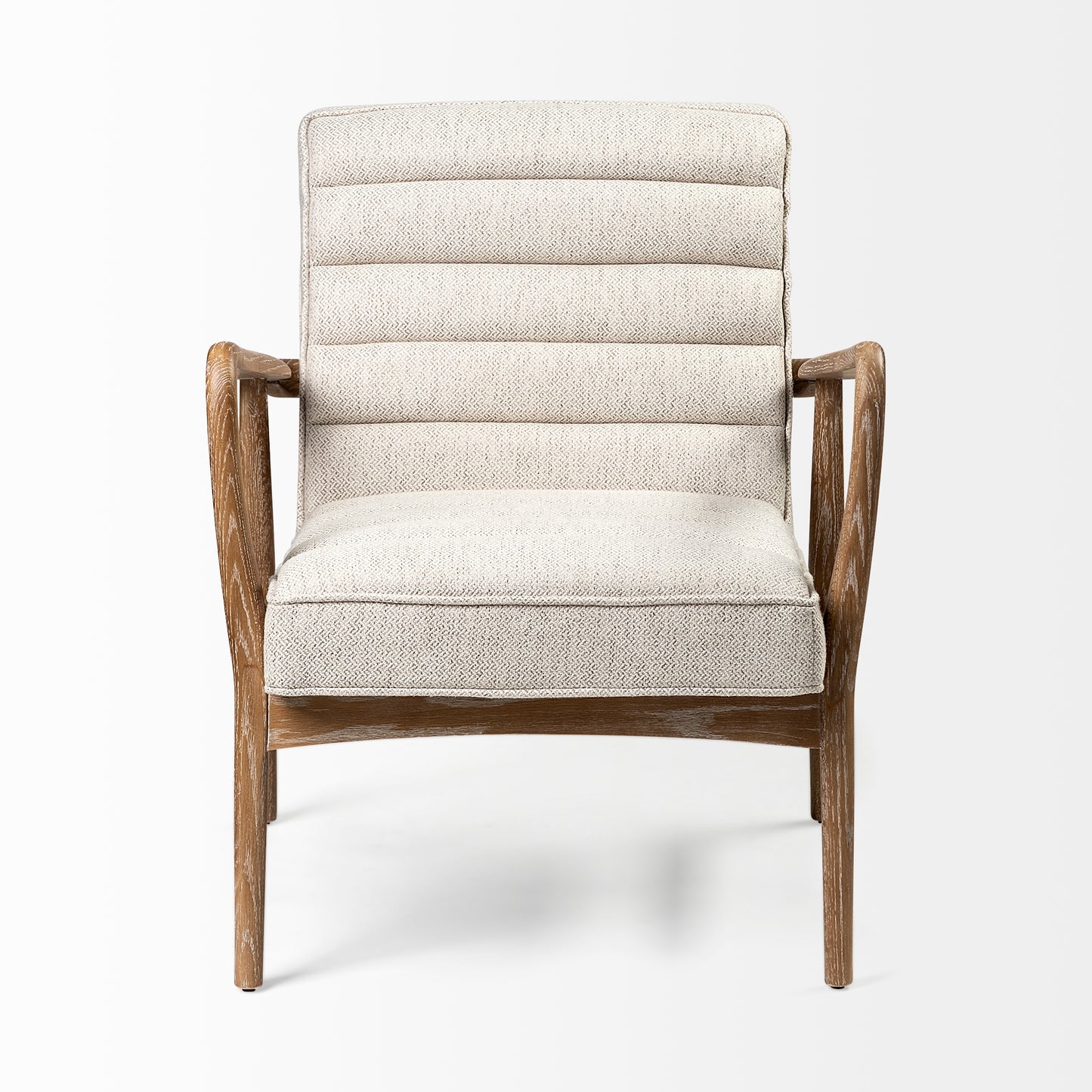Ajax II Cream Fabric W/ Brown Wooden Frame Accent Chair