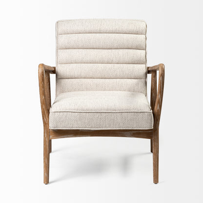 Ajax II Cream Fabric W/ Brown Wooden Frame Accent Chair