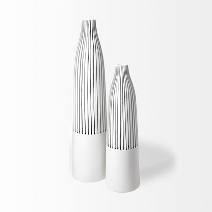 Kira I Small White Pinstripe Ceramic Vase