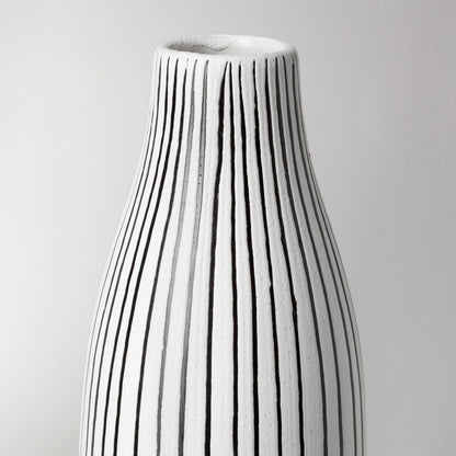 Kira I Small White Pinstripe Ceramic Vase
