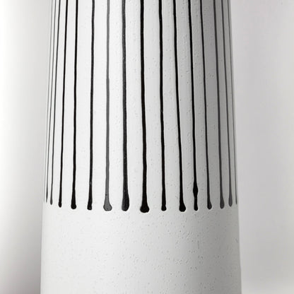 Kira I Small White Pinstripe Ceramic Vase