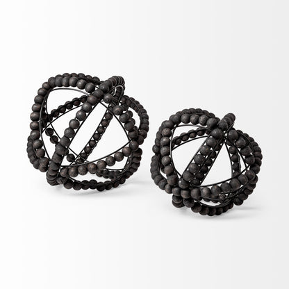 Earnhardt I Small 9L x 9W Black Wooden Beaded Orb