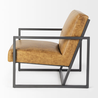 Armelle II Brown Leather Seat w/Gray Metal Frame Accent Chair