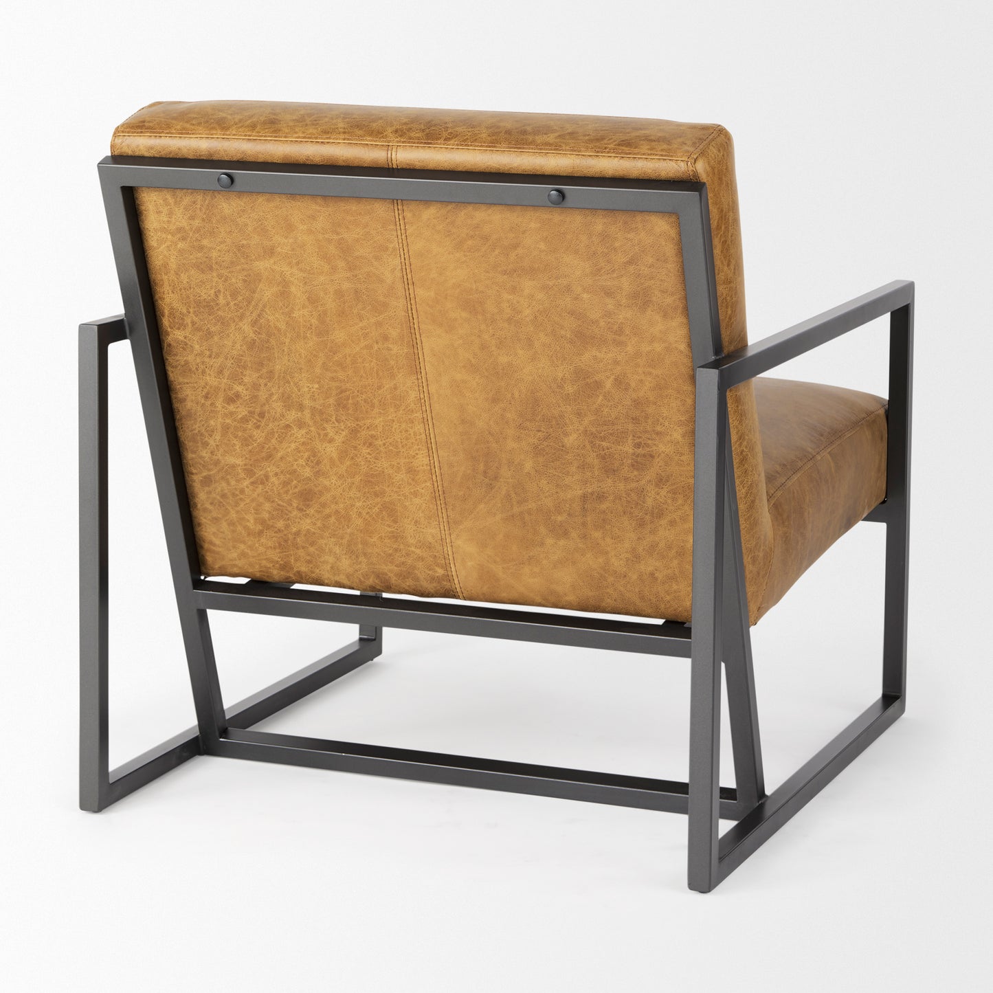 Armelle II Brown Leather Seat w/Gray Metal Frame Accent Chair