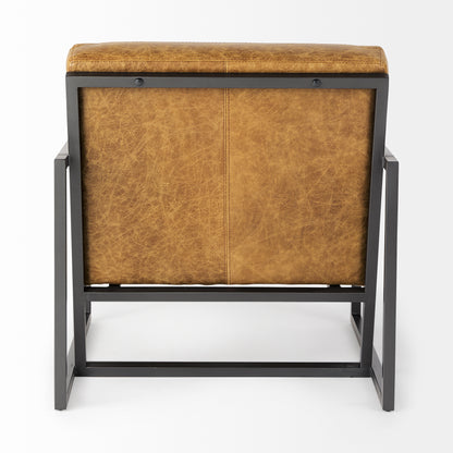 Armelle II Brown Leather Seat w/Gray Metal Frame Accent Chair