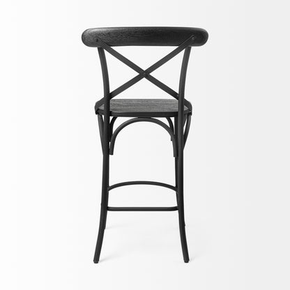 Etienne 26.25" Seat Height Black Wood Seat Black Metal Base Stool