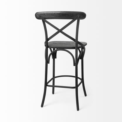Etienne 26.25" Seat Height Black Wood Seat Black Metal Base Stool