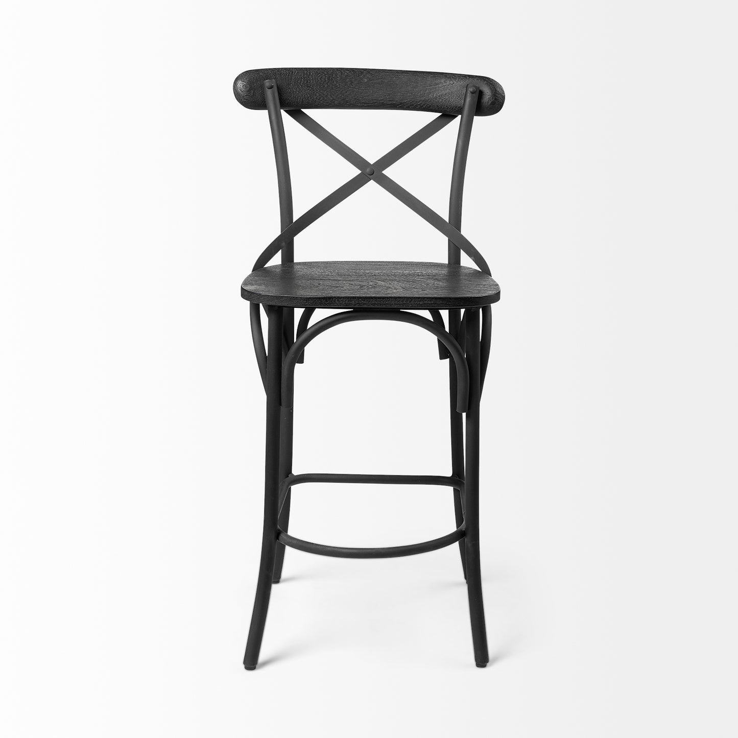 Etienne 26.25" Seat Height Black Wood Seat Black Metal Base Stool
