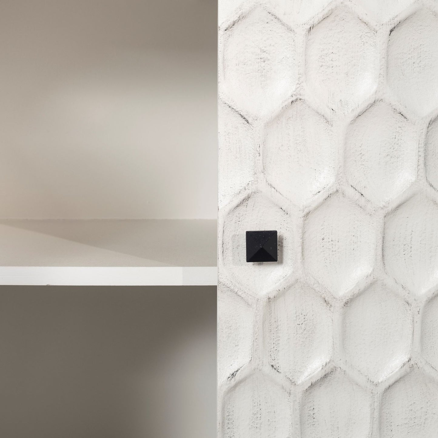 Savannah White Fir Veneer & Gray Metal 3-Door Accent Cabinet