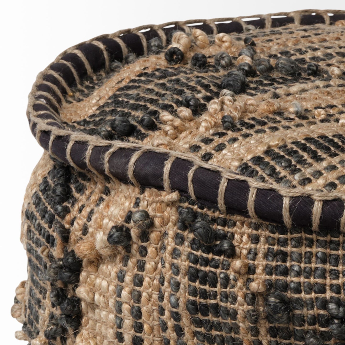 Riley Tan Jute Popcorn Stich Cylindrical Pouf