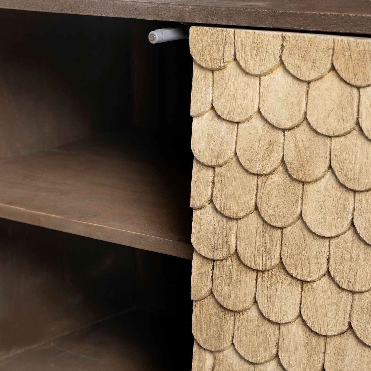 Swordfish 72L x 19W x 30.25H Two-Tone Brown Wood Cabinet Silver Metal Base 4 Cabinet Door Sideboard