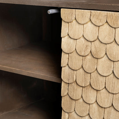 Swordfish 72L x 19W x 30.25H Two-Tone Brown Wood Cabinet Silver Metal Base 4 Cabinet Door Sideboard