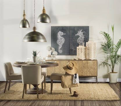 Swordfish 72L x 19W x 30.25H Two-Tone Brown Wood Cabinet Silver Metal Base 4 Cabinet Door Sideboard