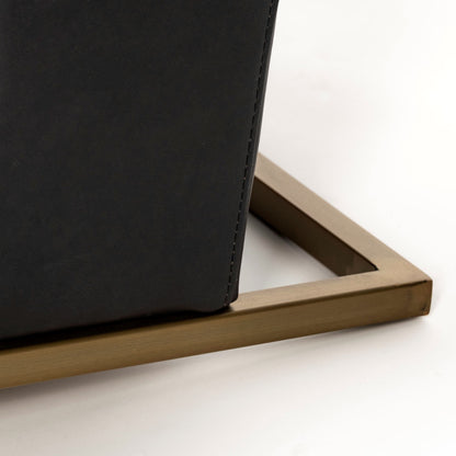 Horace I Black Leather Diamond Pattern w/Gold Iron Frame Accent Chair