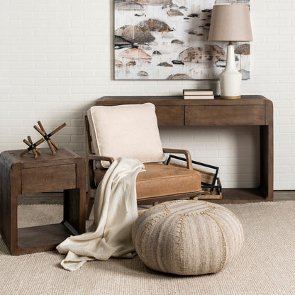 Harman II Cream Fabric and Brown Leather Seat Accent Chair