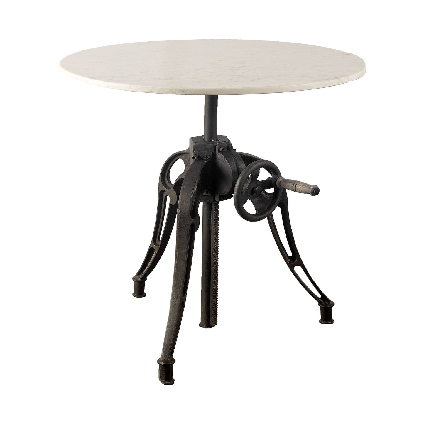 Emslie III 30" Round White Marble Top Black Metal Base Dining Table