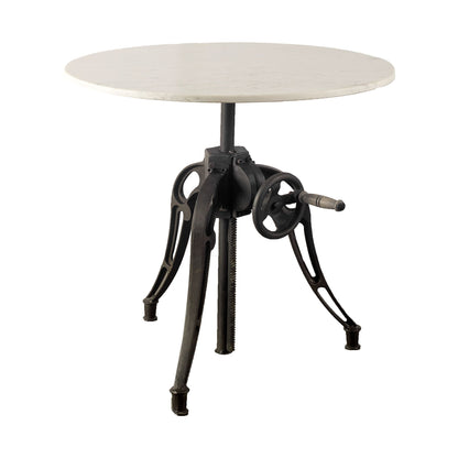 Emslie III 30" Round White Marble Top Black Metal Base Dining Table