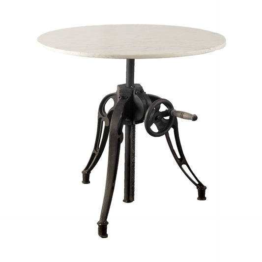 Emslie III 30" Round White Marble Top Black Metal Base Dining Table