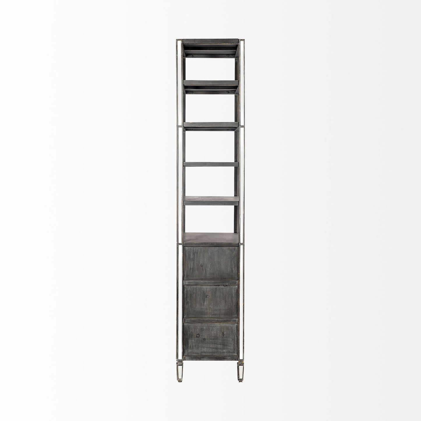 Sunnyvale 32L x 18W x 90H Dark Brown Solid Wood and Mirrored Glass Four Shelf Shelving Unit