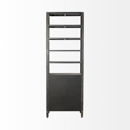 Sunnyvale 32L x 18W x 90H Dark Brown Solid Wood and Mirrored Glass Four Shelf Shelving Unit