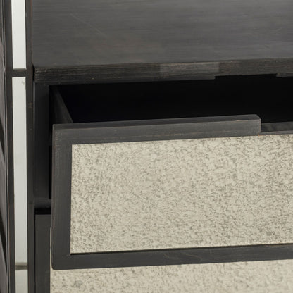 Sunnyvale 32L x 18W x 90H Dark Brown Solid Wood and Mirrored Glass Four Shelf Shelving Unit