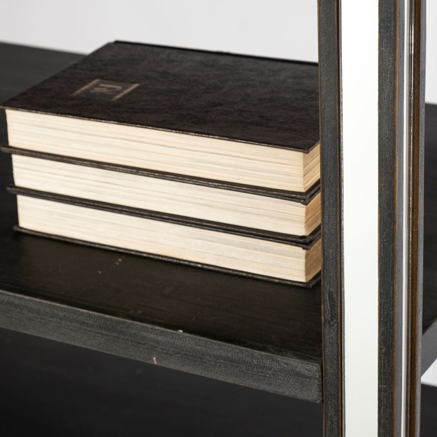 Sunnyvale 32L x 18W x 90H Dark Brown Solid Wood and Mirrored Glass Four Shelf Shelving Unit