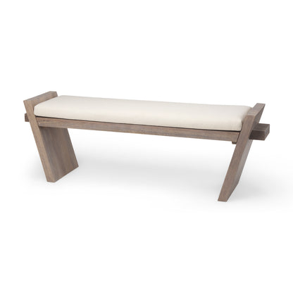 Elaine I 58L x 14.75W x 20H Brown Wood Upholstered Cream Seat Entryway Bench