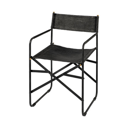 Direttore Black Iron Frame Black Leather Dining Chair