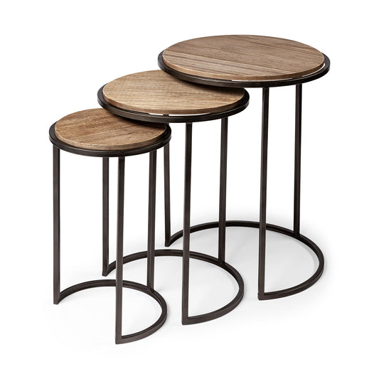 Glover (Set of 3) 20L x 20W Brown Wood Round Top W/Metal Nesting Accent Tables