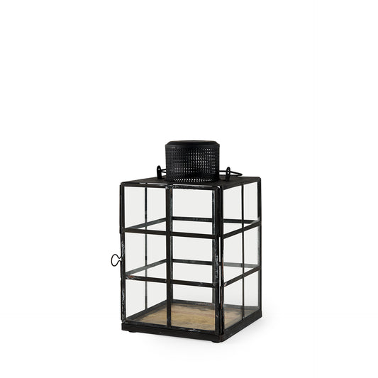 Gamfield 6.1L x 6.1W x 10.6H Small Black Metal and Glass Lantern