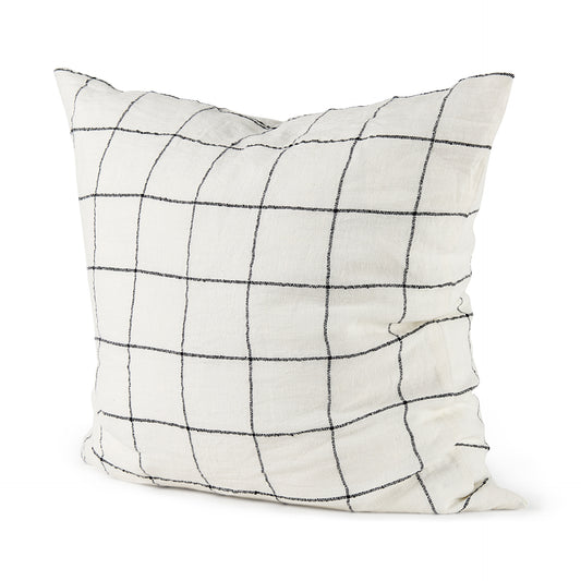 Suzanne 22 x 22 White/Black Square Pattern Decorative Pillow Cover