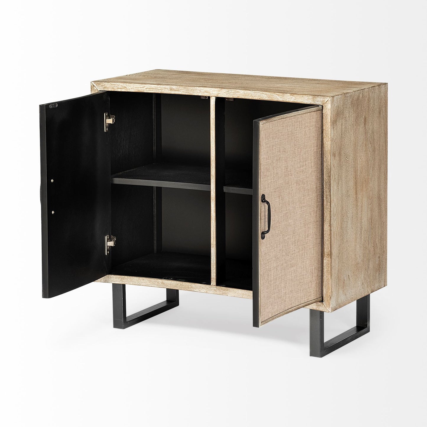 Bellefontaine 34L x 16W Natural Fir Veneer And Fabric 2 Door Accent Cabinet