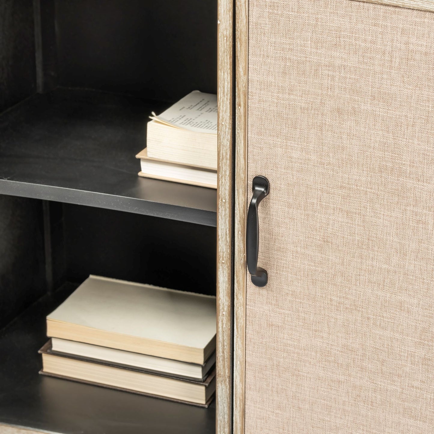 Bellefontaine 34L x 16W Natural Fir Veneer And Fabric 2 Door Accent Cabinet
