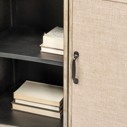 Bellefontaine 34L x 16W Natural Fir Veneer And Fabric 2 Door Accent Cabinet