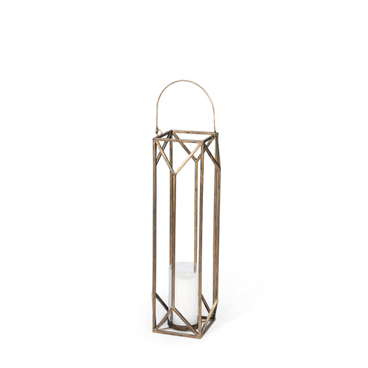 Ivy Small Gold Metal Geometric Cage Candle Holder Lantern
