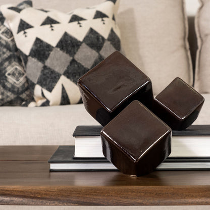 Mayweather (Set of 3) Black Geometric Ceramic Cubes