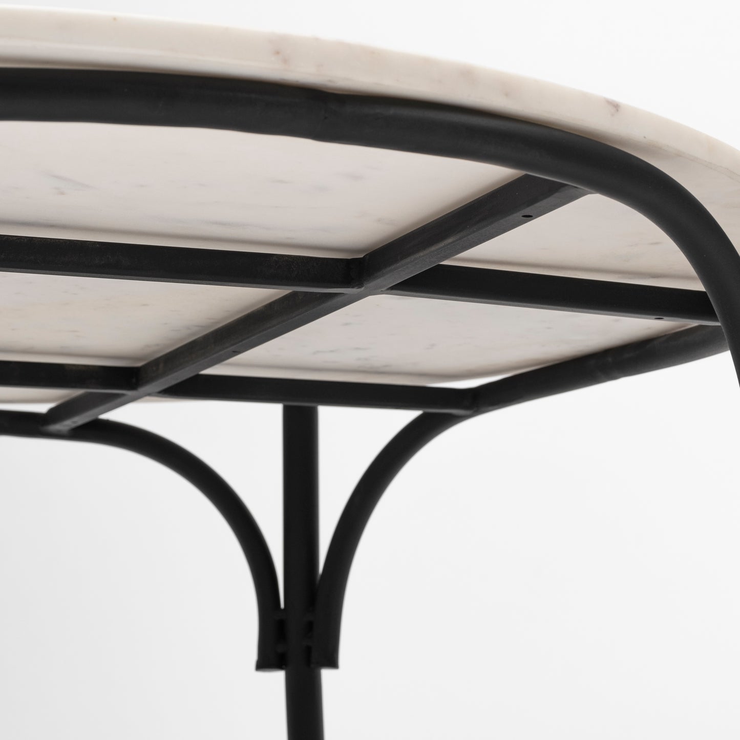 Etienne 36" Round White Marble Top Black Metal Base Coffee Table