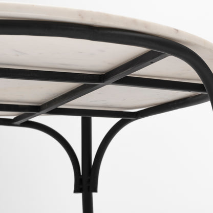 Etienne 36" Round White Marble Top Black Metal Base Coffee Table