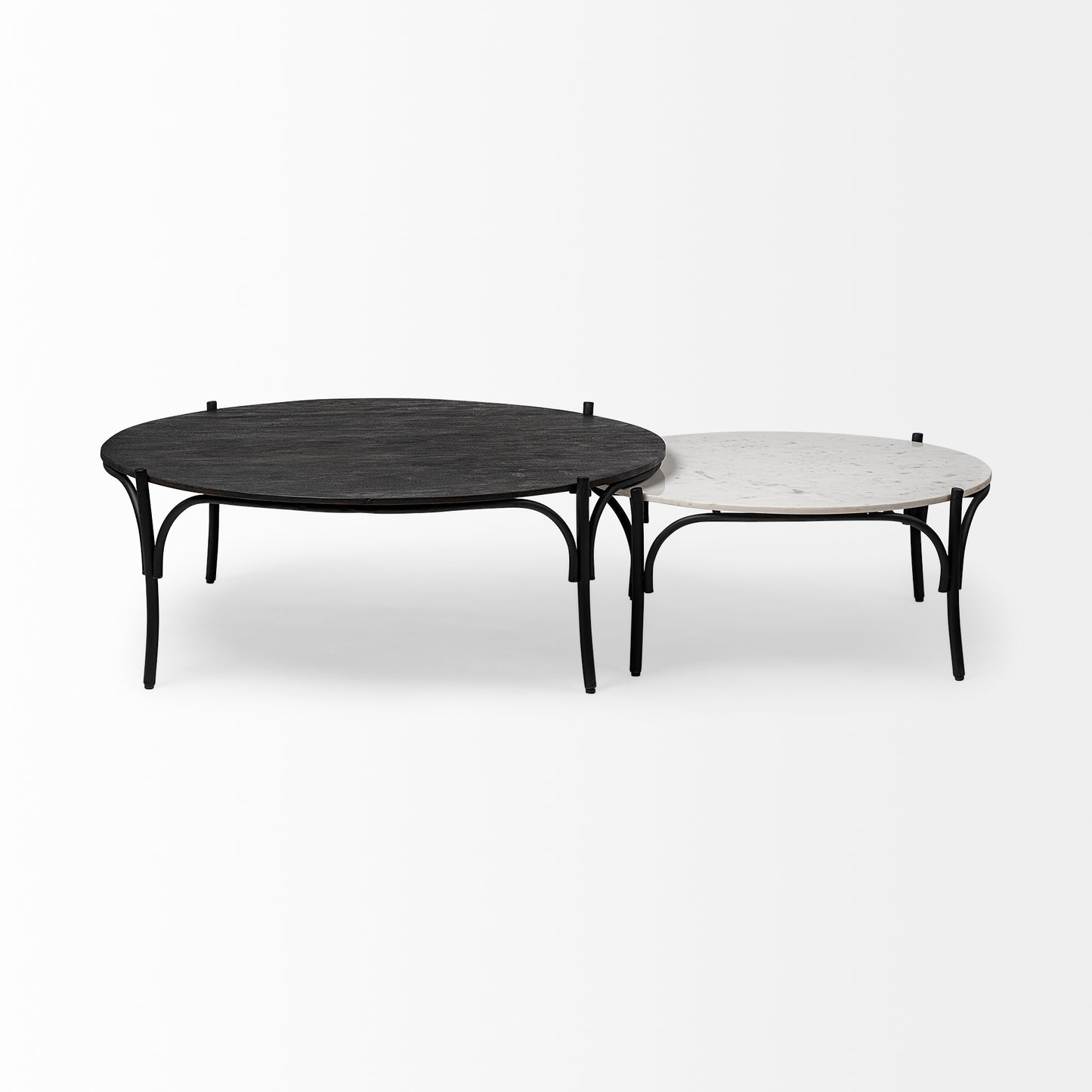 Etienne 36" Round White Marble Top Black Metal Base Coffee Table