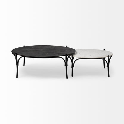 Etienne 36" Round White Marble Top Black Metal Base Coffee Table