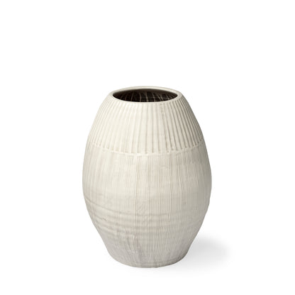 Reyan Small Pearl White Ceramic Striped Vase