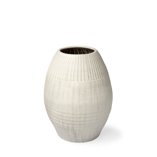 Reyan Small Pearl White Ceramic Striped Vase
