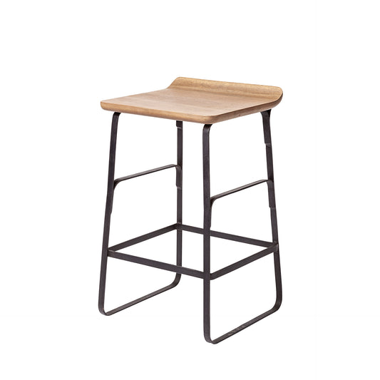 Conan 25" Seat Height Brown Wood Seat Black Metal Frame Counter Stool