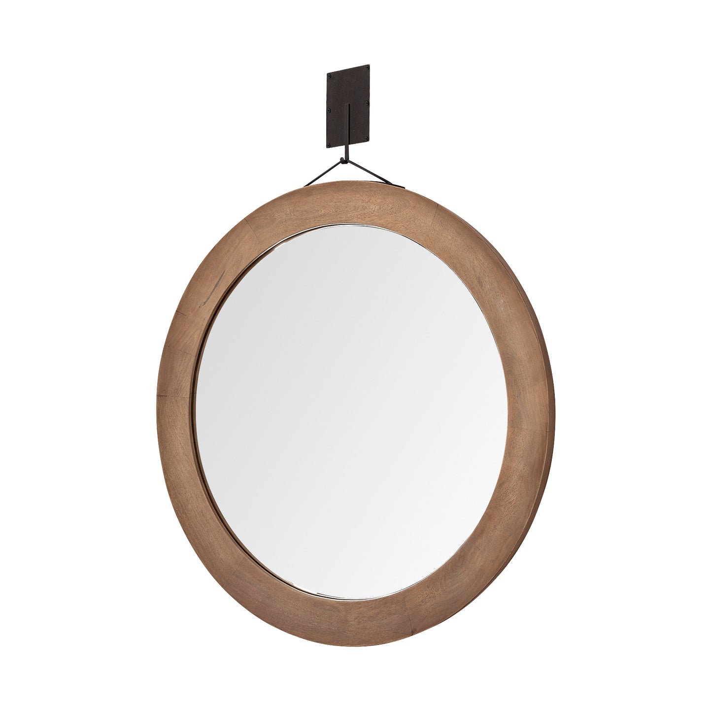 Avram 43.5" Round Brown Wood Frame Mirror