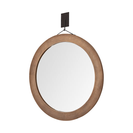 Avram 43.5" Round Brown Wood Frame Mirror