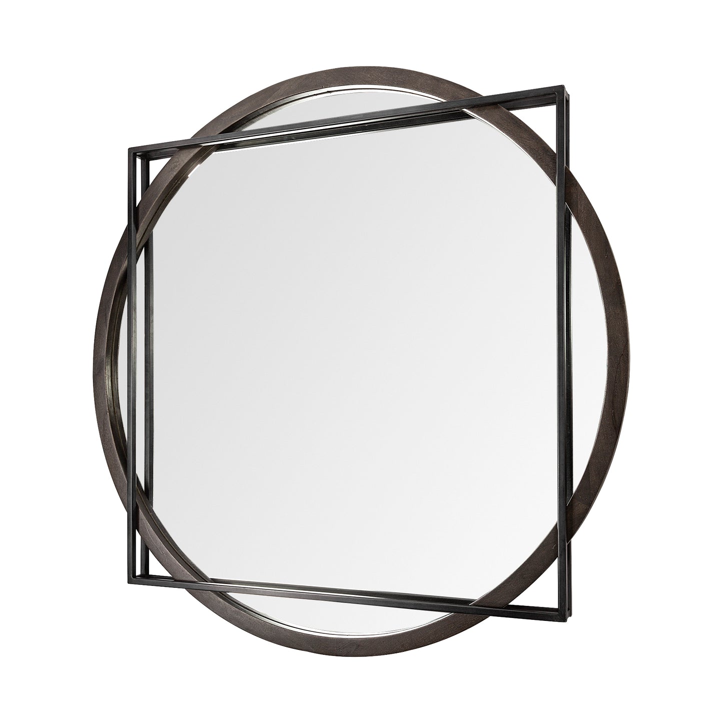 Norbert 46" Round-Square Black Wood/Metal Frame Mirror