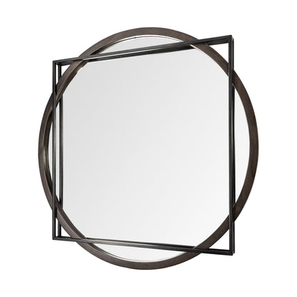 Norbert 46" Round-Square Black Wood/Metal Frame Mirror