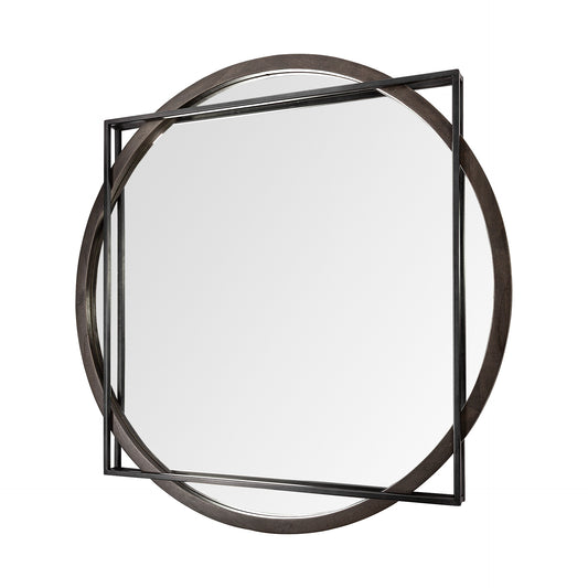 Norbert 46" Round-Square Black Wood/Metal Frame Mirror